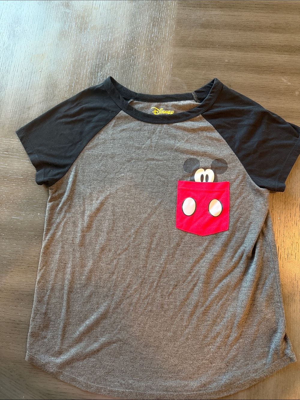 Disney Gray & Black Raglan Tee with Red Mickey Pocket